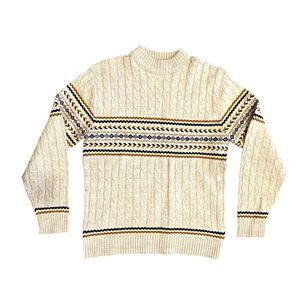VTG Lord Jeff Cable Knit Sweater 70s Women Cream Scandanavia Aztec Wintuk XL USA